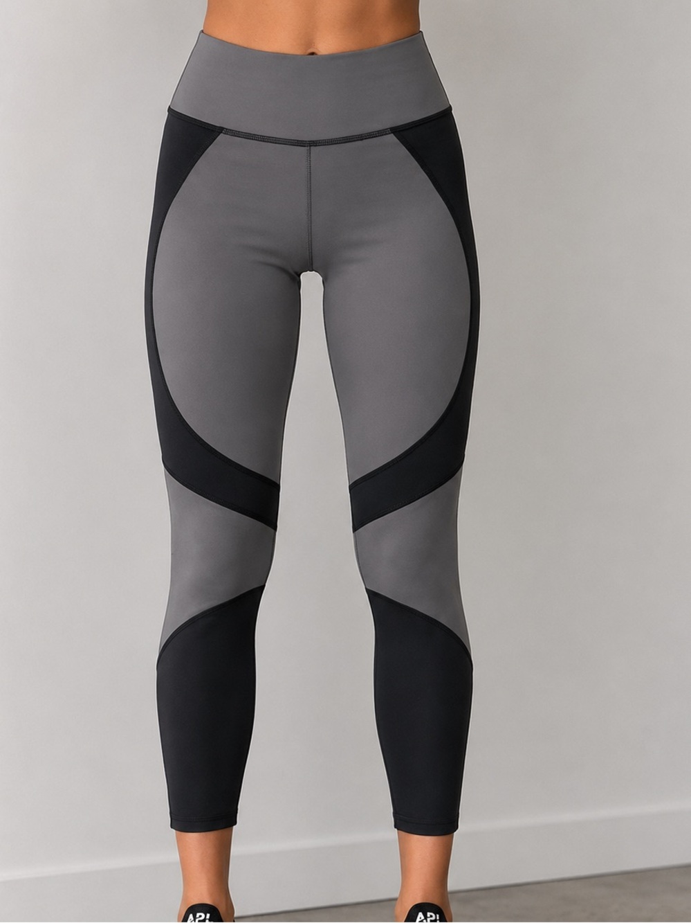 MICHI Designer Sculpt Colorblock Leggings Sz M Gray Black EUC